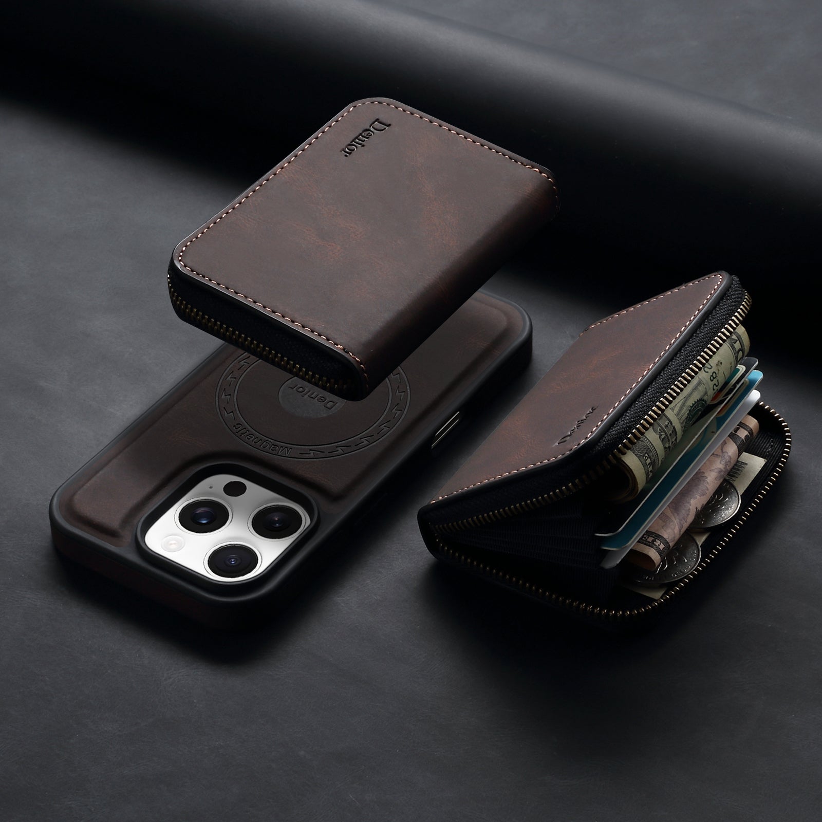 iPhone Series 2IN1 Magnetic Case & RFID Card Bag（Brown）