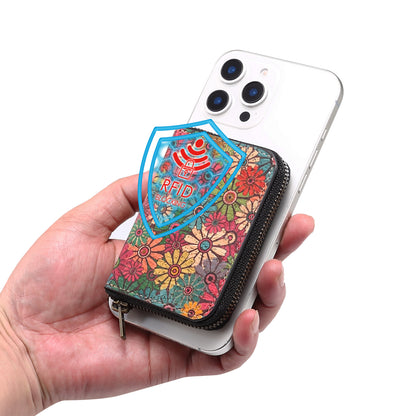 RFID Magnetic Zipper Wallet Credit Card Bag & Phone Case（Green）