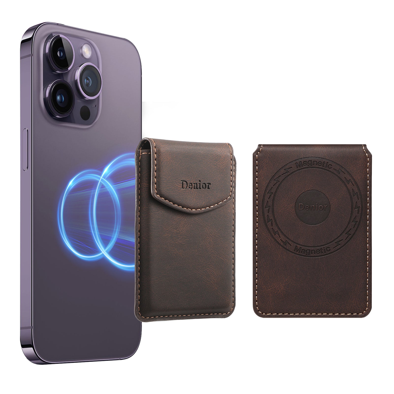 Magnetic Bracket Leather  Credit Card Bag（Brown）