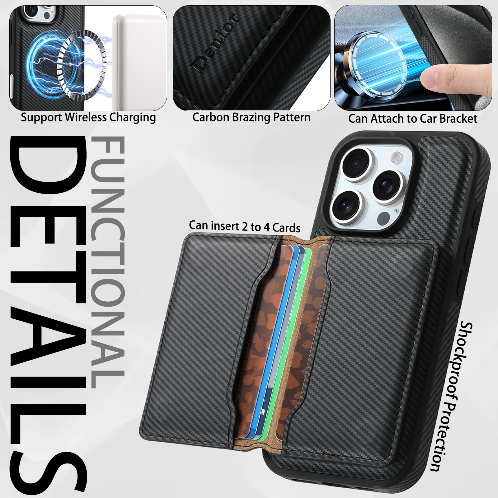 Charcoal fibre Magnetic Case & Card Bag（Black）